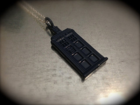 UK Police Phone Booth Blue Charmed Interpreted Necklace